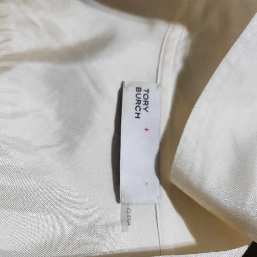 Tory Burch Ivory Cream Silk Blouse Bow Tie Long Sleeve Button Front Size 14 - Picture 6 of 12